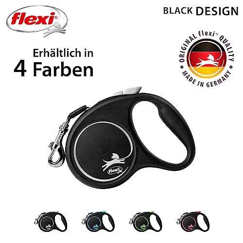 flexi® Black Design M Seil 5 m schwarz/Silber, Roll-Leine für Hunde bis 20 kg