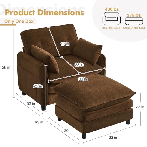 Sillón Chenille Marrón Extra Ancho Plegable miniatura 2