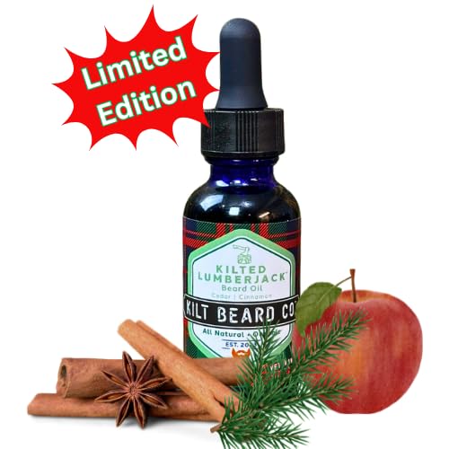 Kilt Beard Co.- Kilted Lumberjack (Holiday Edition) Premium Beard Oil 1oz (Apple, Cinnamon Bark, and Cedarwood,) Moisturize, Nourish, Organic, All-Natural