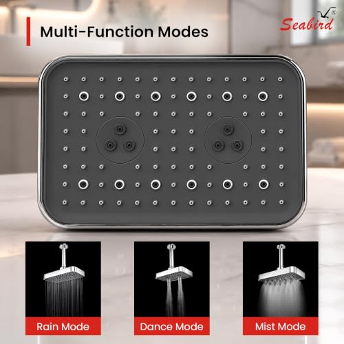 Image of SEABIRD ABS AutoSwitch Shower Head 6x9 Inch | 3 Mode High Pressure Shower | Rain, Dancing & Mist | Multi-Function | Water On /Off Function Changes Modes Only When High Water Pressure Is Available
