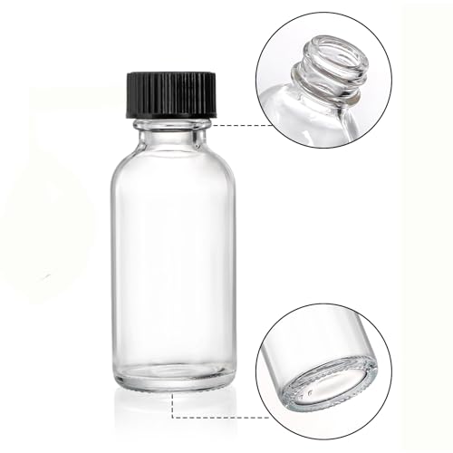 Bekith 30 Pack Boston Round Glass Bottle with Black Cap, 1 oz Capacity, Clear3