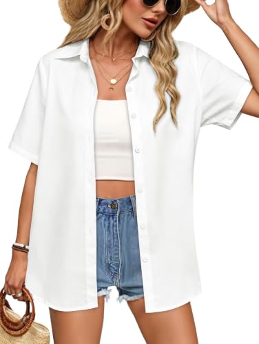 Image of Women Hawaiian Shirt Button Down Summer Tops Beach Short Sleeve Blouse