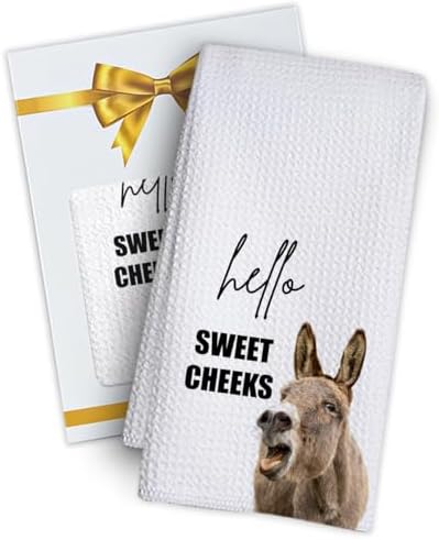 Funny Donkey Bathroom Decor Hand Towels, Farmhouse Bathroom Decor Towel, Western Home Decoration Hello Sweet Cheeks Farmhouse Decorative Donkey Hand Towels, Set of 1 -A03