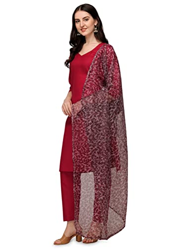 Image of Pujia Mills Women's Polyester Straight 3 /4th Sleeve Readymade Salwar Suit Kurta With Pant And Duppatta's