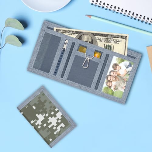 Image of AI-DEE RFID Trifold Canvas Outdoor Sports Wallet for Kids - Front Pocket Wallet with Magic Sticker (Digital Pattern B)