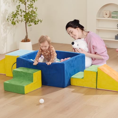 Image of Foam Climbing Toys for Toddlers with Large Ball Pit | Climbing Blocks, Soft Play Climb and Crawl Activity Playset, Toddler Play Crawling Climbing Sliding Indoor(Excluding Balls)