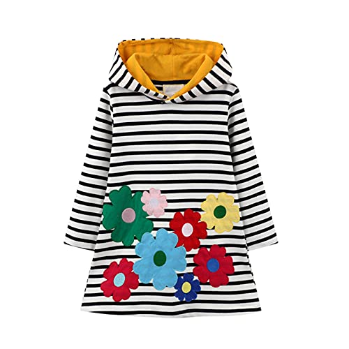 HILEELANG Girls' Fleece Hooded Sweatshirt Dress with Kangaroo Pocket (Ages 2-12)