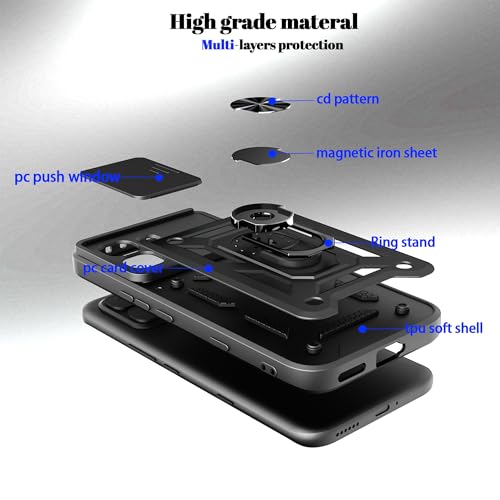 Image of Casodon Shockproof Back Case Cover for Honor X8D 5G, Shockproof Honor X8D Back Cover, Ring Case with Kickstand and Camera Protection Shutter - Black