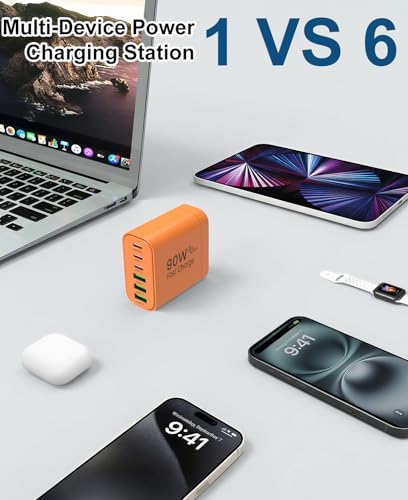 Image of 90W GaN USB C Charger Block [2 Pack],6-Port USB C Wall Charger Fast Charging 45W PD Power Adapter for MacBook Air /iPad Pro /iPhone 17Pro Max /Samsung Galaxy S24 Ultra /Tabs for Home Travel