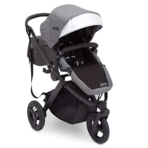 Delta Children J is for Jeep Brand Sport Utility All-Terrain Jogger Stroller, Grey on Black Frame