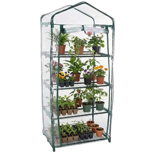 4 Tier Mini Greenhouse - Portable Greenhouse with Rust-Resistant Frame and PVC Cover for...