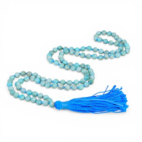 Mala en amazonite bleue AAA : collier spirituel noué avec amour