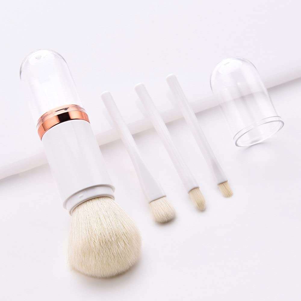 Paquete 4 en 1 de brochas de maquillaje sintéticas de primera calidad, brochas para polvos cosméticos, brochas para mezclar sombras de ojos, kit portátil de brochas de maquillaje de ojos con estuche t