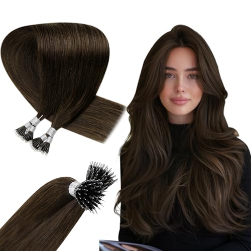 Hetto Nano Hair Extensions Real Human Hair Brown, Invisible Nano Beads Hair Extension