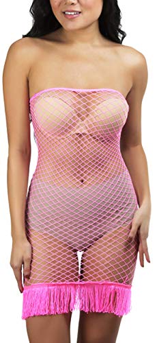 Image of ToBeInStyle Women's Stretch See Through Fishnet Novelty Mini Rave Party Dress