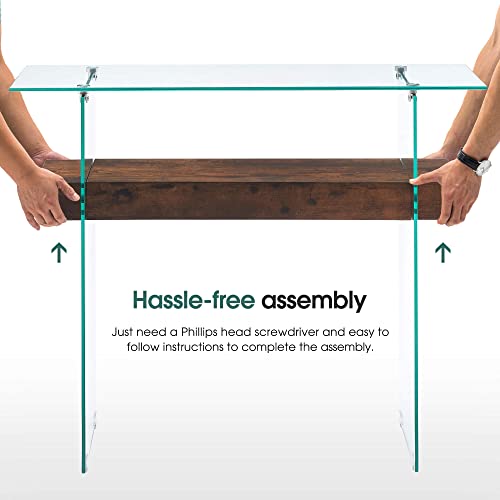 Ivinta Narrow Glass Console Table With Storage Modern Sofa Table Entryway Table Glass Writing Desk Small Computer Desk Tv Table Buffet Table Modern Accent Table For Small Space (Dark Brown, 39.4) #TOP7