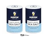 Morton Salt Natural Sea Salt, 26 oz (2 Pack) w/ Custom F.O.Y Brand Measuring Spoon and Clip