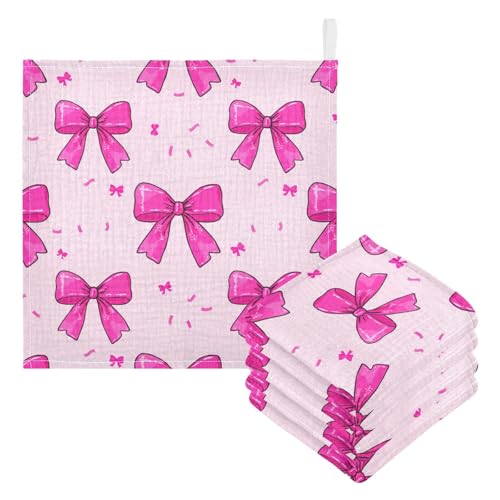 Kigai Cute Pink Bows Baby Washcloths,5pcs Ultra Soft Absorbent Towel,Newborn Bath Face Towel, Natural Reusable Baby Wipes for Sensitive Skin, Baby Registry as Shower