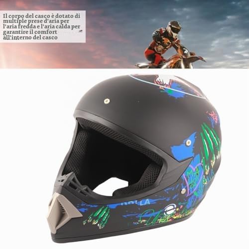 Master Youth Casco Moto Motocross Adolescente Casco Sci Scooter ATV per Ragazzi e Ragazze Four Seasons Terrain con Occhiali e Guanti (M)