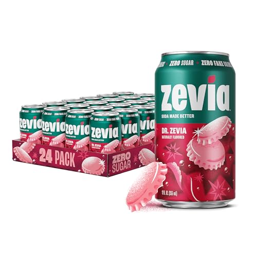 Image of Zevia Zero Sugar Soda, Dr. Zevia, 12 oz Cans (24-Pack) - Naturally Sweetened, Zero Calorie Sugar Free Soda - Non-GMO Project Verified, Gluten-Free, Vegan