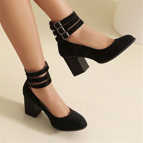 Vintage Shoes for Women Mary Jane Heels,Chunky Heel Buckle Strappy Pumps Foot Length in Between 22.5cm and 29cm Plus Size EU35-EU48/US5-US153