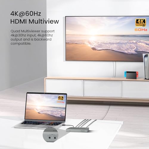 Image of 4K@60Hz HDMI Multiviewer 4 in 1 Out with Remote, 8 Viewing Modes, PIP