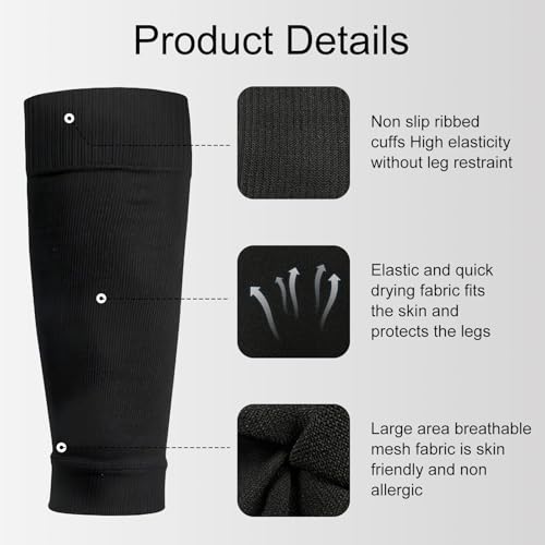 2 Set Grip Socks Soccer with Shin Guard Sleeves Youth Non Slip Athletic Socks with Guards Leg Sleeve for Basketball Football Sports for Men Women One Size 6-104