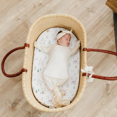 Image of Stretch Fitted Bassinet Sheet Set BROLEX 2 Pack Cradle Sheets for Bassinet Pad /Mattress,Unisex Boys Girls,Ultra Soft,Pink-Bellied Rabbit