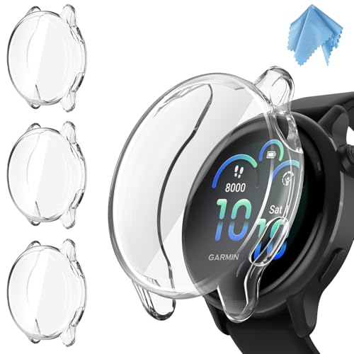 Fintie 3 Packs Screen Protector Case Compatible with Garmin Vivoactive 6, Soft TPU Plated Bumper Full Cover Protective Cases Scratch-Proof, Clear x3