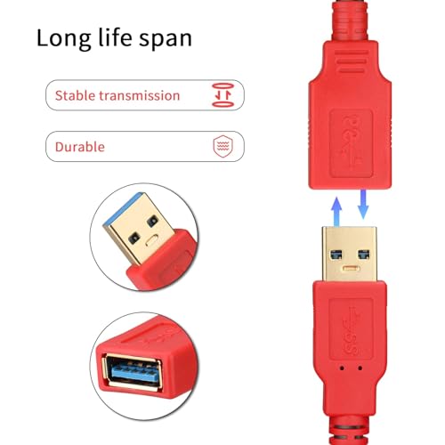 Image of NISHTECH USB Extension Cable 50 CM, USB 2.0 Type A Male to Female Extender Cord Adapter, Compatible with Printer, Keyboard, Mouse, Flash Drive, Hard Drive, Controller (Red)