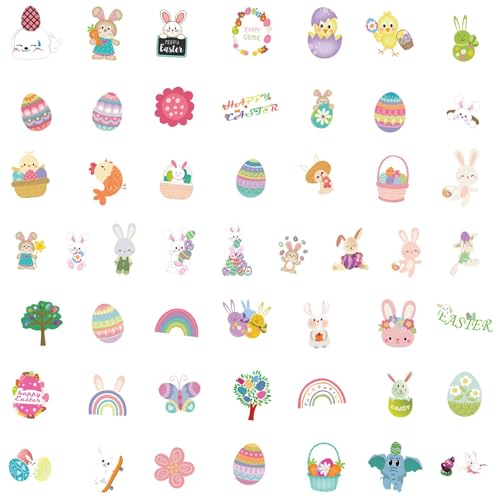 syayw Bonitas calcomanías de animales para diario, 50 calcomanías de conejo de dibujos animados de Pascua, impermeables, divertidas y estéticas para computadora, álbumes de recortes, botellas de agua