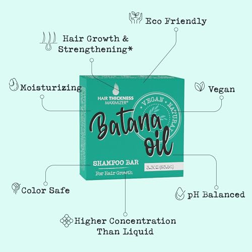 Batana Oil for Hair Growth Shampoo Bar. Eco-Friendly, No Harsh Chemicals, Color Safe, pH Balanced. Solid Shampoo Bar Equal To 3 Liquid Bottles. Zero Plastic, USA Made, Strengthening & Dry Hair Relief