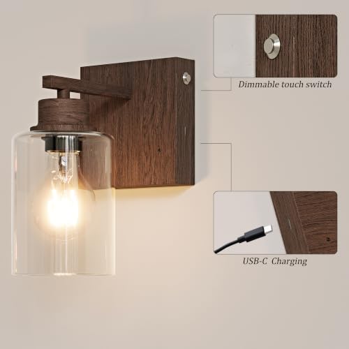 Image of Rayogale Walnut Battery Operated Wall Sconce Set of Two with Remote Control