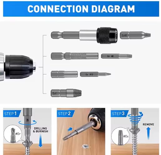 Extractor de tornillos con extensión de enchufe y juego de 33 removedores de pernos desgastados 4