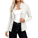 QJDFLL Long Sleeve Shirt Women Eleganter Pullovermantel mit Stehkragen Langen Ärmeln dekorativen Metallknöpfen in schmaler Passform für - Wintermode winterkleid Damen(Weiß,S)