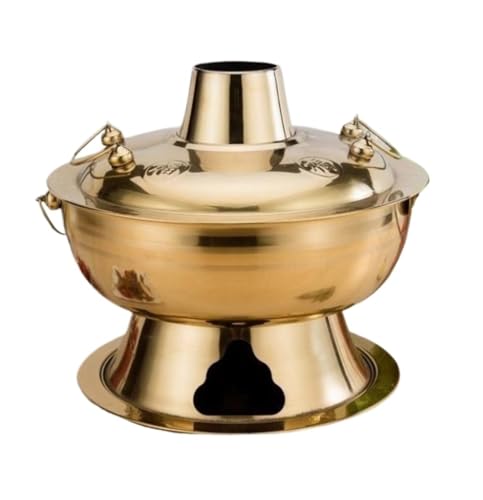INUUXLG Hotpot Hot Pot Hot Pot Cooker Chinese Hot Pot Stainless Steel Traditional Heating Soup Cookware Shabu Shabu Hot Pot(Gold,28cm) (Gold 34cm) (Gold 28cm)