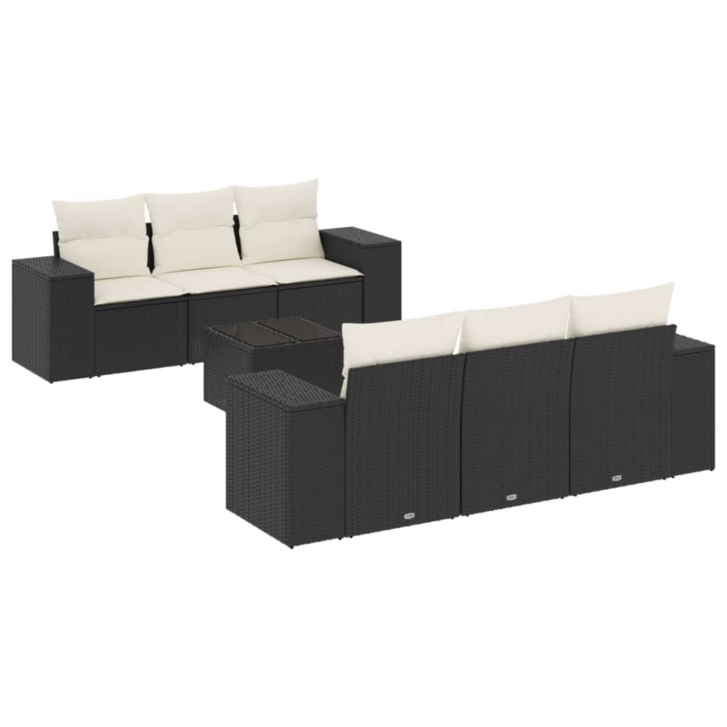 Juego de sofás modulares de jardín con mesa de cristal, color negro, incluye cojines