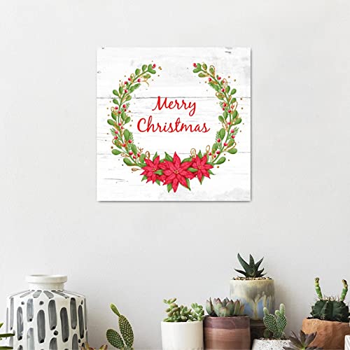 Panneau de Noël en bois rouge et vert 40x40 cm pour salon