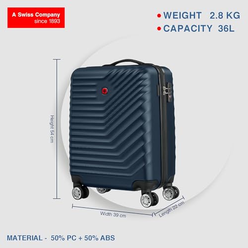 Image of WENGER, Trayn Plus, Carry-On Hardside Suitcase, 36 litres, Navy, 653943, Swiss Designed