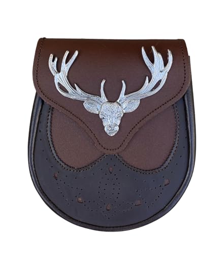 Brown Stag Head Leather Kilt Sporran Scottish Traditional Leather Sporran