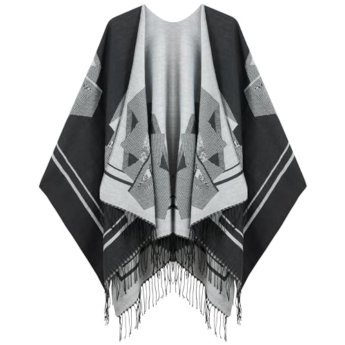Image of Women's Shawl Wrap Poncho Ruana Cape Cardigan Sweater Open Front for Fall Winter Spring