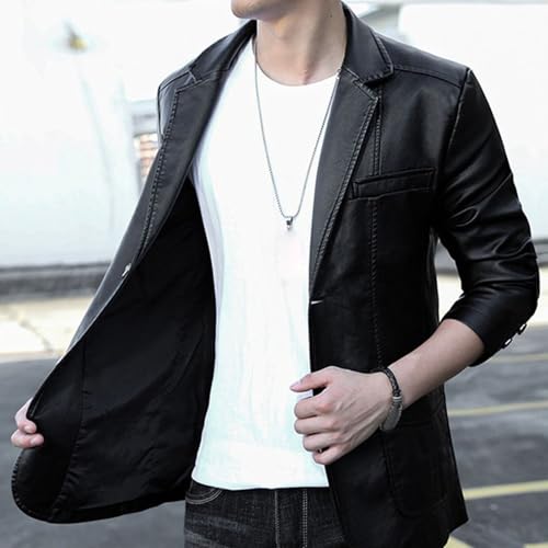 Men's Business Leather Blazer Suit Jacket Slim Fit Motorcycle Jacket Coat Notched Collar 2 Button Leather Sport Coat3
