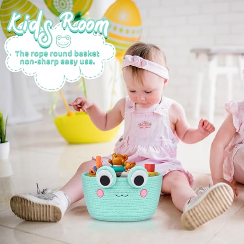 Image of Small Storage Basket, Cute Baby Toy Storage Basket, Frog Cotton Rope Woven Baskets for Nursery, Blanket Basket Organize Laundry Baby Towels for Gift|Cat Dog Bin Toys