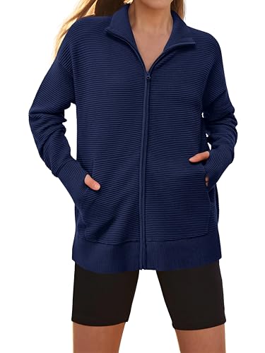 Image of PRETTYGARDEN Womens Long Sleeve Zip Up Ribbed Cardigan Sweaters