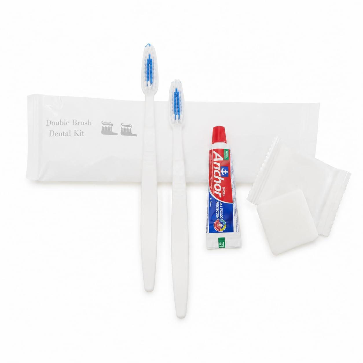 hotel amenity kit- 2 toothbrush, toothpaste & lavender soap (pack of 50) | complete hotel dental kit for hotel, guest house, travel, hospitality & personal use | individually wrapped pouch