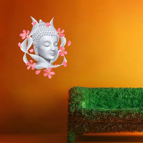 Image of Lord Buddha PVC Vinyl,Wall Sticker for Home Decor - Ideal for Living Room, Bedroom, Hall, Kids Room, Play Room (Size -45 cm x 45 cm) (Buddha with Flowers (48 Cm X 40 Cm))