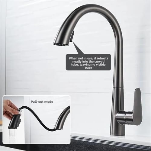 Grifo de cocina extraíble monomando gris plomo para fregadero lavabo agua fría y caliente 4