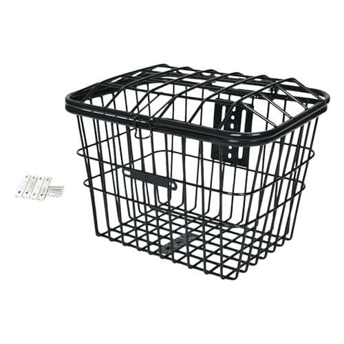 Bicycle Storage Basket Metal Wire with Cover Cargo Container Anti Rust Coating Black Accessories Heavy Duty for Cycling Bikes