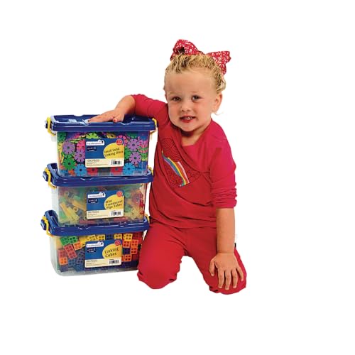 Image of Excellerations Linking Disc Flake Connectors, Mini Pipe Tubes and Grid Linking Cubes, 1660 Pieces, Set of 3 in Storage Bins, Preschool Building Bricks, Construction