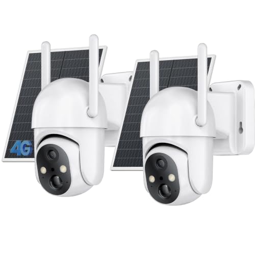 Image of SEHMUA 2 Pack 4G LTE Cellular Solar Security Camera Wireless Outdoor, No Wi-Fi Solar Powered Camera, 360 Live View, 2K Color Night Vision, PIR Motion Sensor, Two-Way Talk, Built-in SIM Card, White